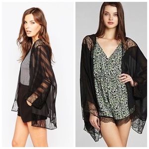BCBGeneration Black Lace Chiffon Kimono XS/S